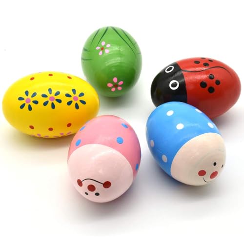 Rasseleier Musikinstrumente, 5 Stück Musical Egg Shaker, Ostereier aus Holz, Percussion Musical Easter, Eier Maracas Eier Shaker Set, Ostereier Musikspielzeug, Ostern Korb Füllstoffe, Ostern Geschenk von KATELUO