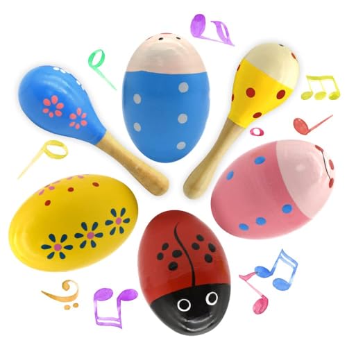 Rasseleier Musikinstrumente, 6 Stück Musical Egg Shaker, Ostereier aus Holz, Percussion Musical Easter, Eier Maracas Eier Shaker Set, Ostereier Musikspielzeug, Ostern Korb Füllstoffe, Ostern Geschenk von KATELUO