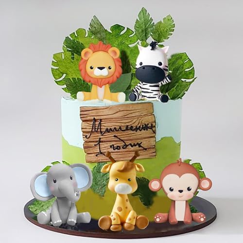 Cake Topper Zoo Tortendeko, 5 Stück Dschungel Tortendeko Tiere, Kuchendeko Tiere, Zoo Dschungel Tortendeko, Cupcakes Toppers, Wald Tiere Kuchendeko Geburtstag Junge Mädchen von KATELUO