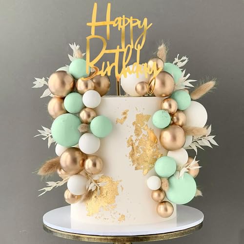 Tortendeko Kugeln, 50 PCS Kuchen Dekoration Kugel, Schaum Ball Kuchen, Mini Ballon Kuchen Topper, Tortendeko Geburtstag, Happy Birthday Cake Topper für Geburtstage, Hochzeiten, Babyparty (Grün) von KATELUO