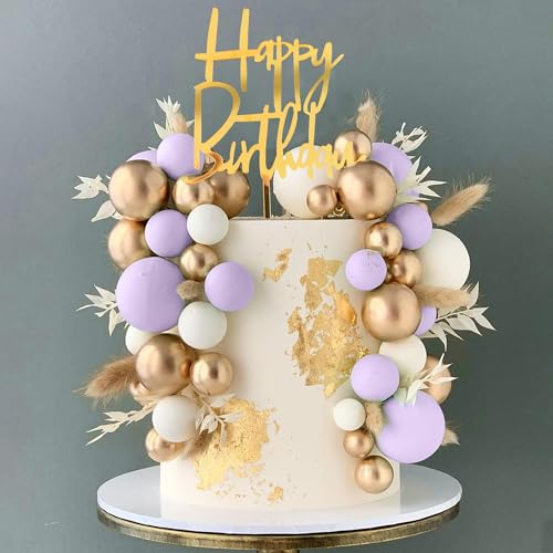 Tortendeko Kugeln, 50 PCS Kuchen Dekoration Kugel, Schaum Ball Kuchen, Mini Ballon Kuchen Topper, Tortendeko Geburtstag, Happy Birthday Cake Topper für Geburtstage, Hochzeiten, Babyparty (Lila) von KATELUO