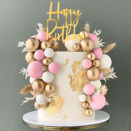 Tortendeko Kugeln, 50 PCS Kuchen Dekoration Kugel, Schaum Ball Kuchen, Mini Ballon Kuchen Topper, Tortendeko Geburtstag, Happy Birthday Cake Topper für Geburtstage, Hochzeiten, Babyparty (Rosa) von KATELUO