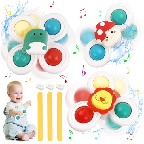 KATIMI 3 Stück Saugnapf Spielzeug Baby, Fidget Spinner Baby Spielzeug, Saugnapf Spielzeug Kinder mit Silikon Armband, Sensorik Spielzeug Baby für die Schulung des SEH-, Hör- und Tastsinns des Babys von KATIMI