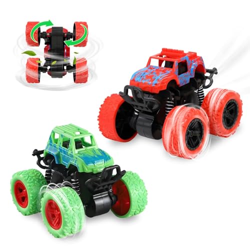 KATLKIU 360° Rotation Monster Truck mit Windrad, Set 2 Stück Geländewagen, Maßstab 1:64, Stunts ohne Batterie, Geschenk für Kinder 3+ Jahre von KATLKIU