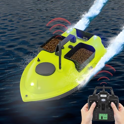 KAUITOPU GPS Futterboot, Großer Kapazität Köderboot mit Fernsteuerung 5200mAh Li-Ionen-Akkus, 600m Kabellose Fernbedienung Angelköder Boot mit Handtasche, RC Fischköder Boot von KAUITOPU