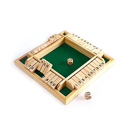 KAV Shut The Box Tisch-Brettspiel aus Holz für 2–4 Spieler mit 10 zahlseitigen Würfeln, perfektes traditionelles Solitär- und Puzzlespiel für Kinder und Erwachsene von KAV