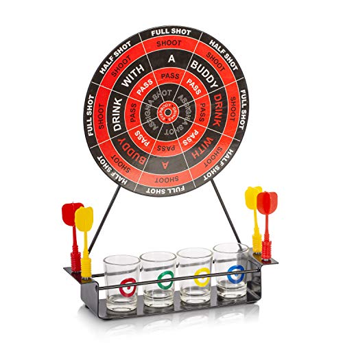 KAV Lustige magnetische Dartscheibe Shots Trinkspiel Set - 4 praktische Schnapsgläser Rack und 4 magnetische Dartpfeile - Perfektes Partyspiel für drinnen, Weihnachten, Geburtstage für 2-8 Spieler - von KAV