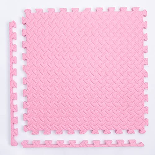 16 Stück Schaumstoff-Puzzle-Bodenspielmatte mit Rändern, Puzzle-Übungsspielmatte, ineinandergreifende Eva-Schaumstofffliesen für Fitnessstudio, Spielzimmer (Größe: 60 x 60 cm, Farbe: Rosa) von KAYEF