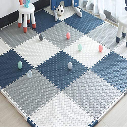 23 x 23 Zoll große Schaumstoff-Spielmatte, quadratische Spielmatte, Bodenschutz, geeignet für Spielbereich, Wohnzimmer, Schlafzimmer, Fitnessstudio – perfekte Heimdekoration, weiß + dunkelbl von KAYEF