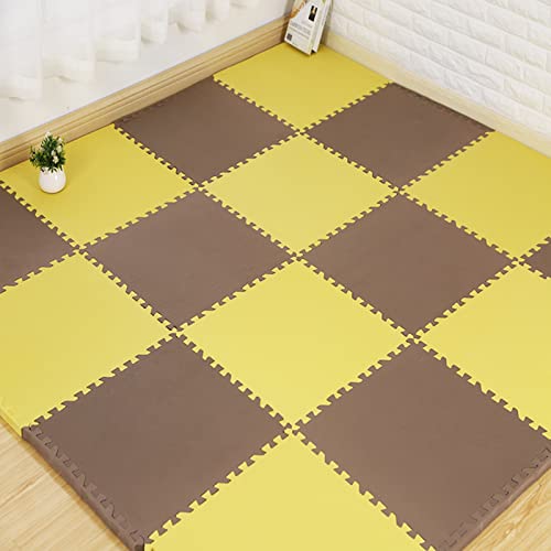 Ineinandergreifende Schaumstoff-Puzzle-Bodenmatten mit 10 Fliesen, Puzzle-Spielmatte mit Rand, mehrfarbige Schaumstoff-Bodenpolster, 24 x 24 Zoll Gymnastikmatten (Farbe: Gelb + Braun) von KAYEF