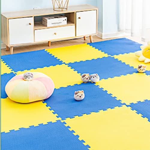 Ineinandergreifende Schaumstoff-Puzzle-Bodenmatten mit 20 Fliesen, 61 x 61 cm große Gymnastikmatten, mehrfarbige Schaumstoff-Bodenpolster, Puzzle-Spielmatte mit Rand (Farbe: Dunkelblau + Gel von KAYEF