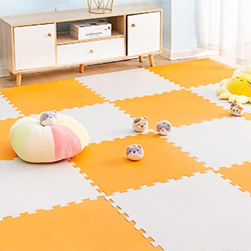 Ineinandergreifende Schaumstoff-Puzzle-Bodenmatten mit 20 Fliesen, 61 x 61 cm große Gymnastikmatten, mehrfarbige Schaumstoff-Bodenpolster, Puzzle-Spielmatte mit Rand (Farbe: Orange + Beige) von KAYEF