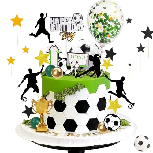 KAYEF 26 Stück Tortendeko Fußball, tortendeko fussball, tortenaufleger fussball, Tortengruß Hut Geburtstag, Fußball Torte dekorieren Charakter Torte Gruß Hut Junge Geburtstagsparty von KAYEF