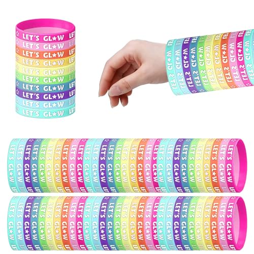 KAYEF 50 Stück silikonarmband, regenbogen deko, silikonarmband glow-in-the-dark armband, neon party favours, silicone bracelet party favours von KAYEF