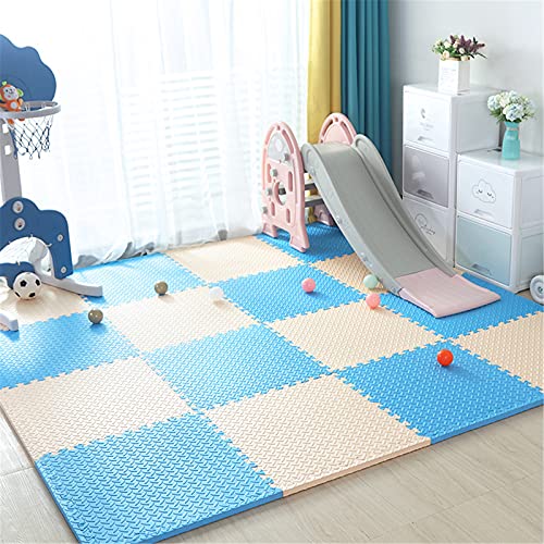 Krabbel-Bodenmatte für Kleinkinder, weiche, rutschfeste Raumdekoration, ineinandergreifende, mehrfarbige Eva-Schaum-Puzzlematte mit Kanten, 60 x 60 x 2,5 cm, Reis+Blau, 6 von KAYEF