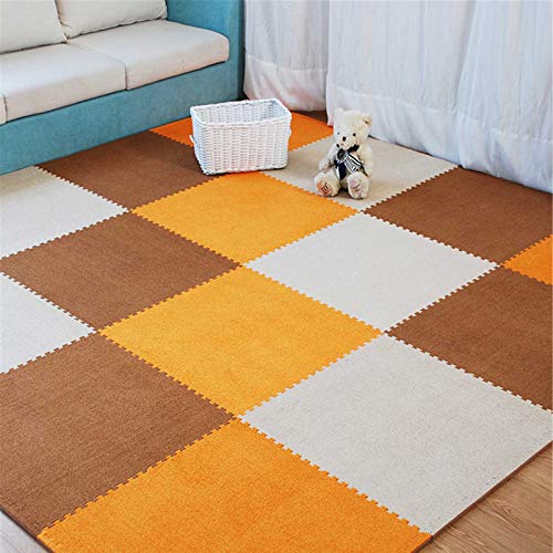 Plüsch-Puzzlematte, extra große Schaumstoff-Bodenmatte, geeignet für Spielbereich, Schlafzimmer, Wohnzimmer, Fitnessstudio – wunderschöne Heimdekoration (58,4 x 58,4 cm), Braun + Khaki + Ora von KAYEF