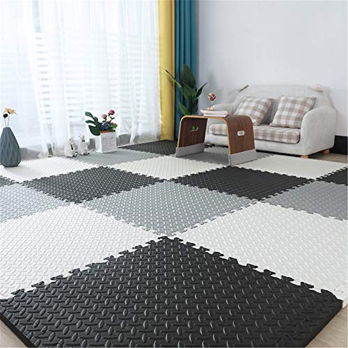 Schaumstoff-Bodenmatte für Babys, weiche Puzzle-Spielmatten, geeignet für Spielbereich, Wohnzimmer, Schlafzimmer, Fitnessstudio – perfekte Heimdekoration, Schwarz + Grau + Weiß, 32 von KAYEF