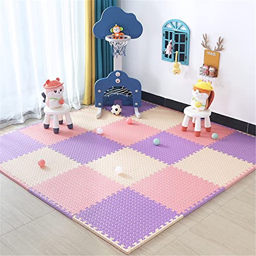 Schaumstoff-Spielmatten, große Puzzle-Spielmatten aus Eva-Schaum für das Wohnzimmer, Spielmatte, Garten, Yoga, Fitnessstudio – perfekte Heimdekoration, Beige + Pink + Lila, 9 von KAYEF