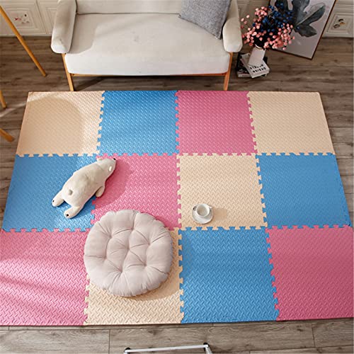 Spielmatte aus weichem Eva-Schaum, 60 cm x 60 cm x 2,5 cm, ineinandergreifendes Puzzlematten-Set mit Rändern für Zimmer, Wohnzimmer, Fitnessstudio, Schwimmbad, Beige + Rosa + Blau, 16 von KAYEF