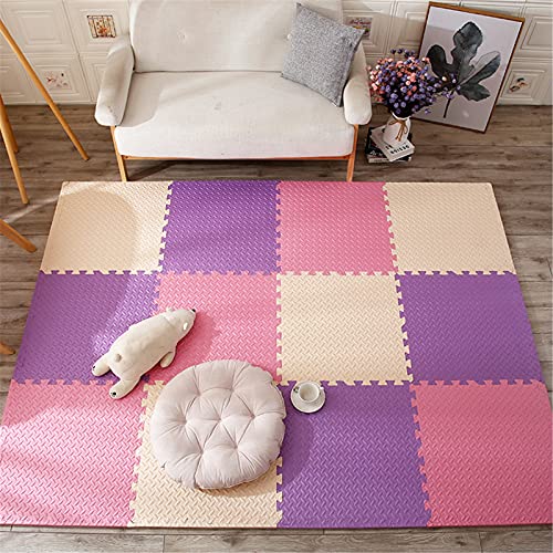 Spielmatte aus weichem Eva-Schaum, 60 cm x 60 cm x 2,5 cm, ineinandergreifendes Puzzlematten-Set mit Rändern für Zimmer, Wohnzimmer, Fitnessstudio, Schwimmbad, Beige + Rosa + Lila, 8 von KAYEF