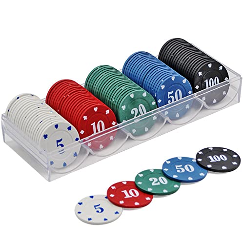 KAYSENSUK 100 Stück Casino Pokerchips, Spielchips Wertmarken Karten Chips Box Pfandmarken Roulette Spiel Bingo Chips mit Wert Blackjack Set für Counting Marker Poker Chips Roulette Casino Pokerset von KAYSENSUK