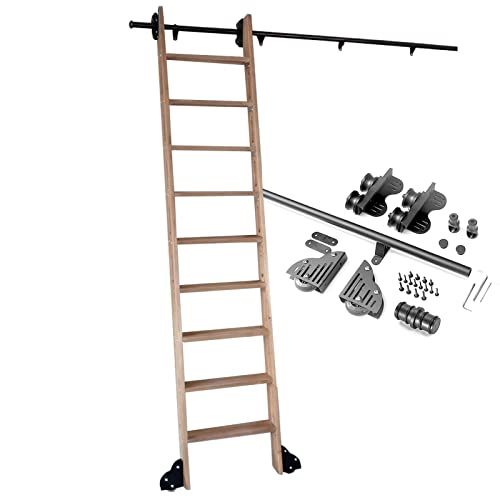 Rollende Bibliotheksleiter-Schiebeschienen-Hardware-Kit, 3,3 Fuß bis 20 Fuß Schwarz Rollleiter-Hardware-Bibliotheks-Schiebeleiter-Hardware-Kit (ohne Leiter) (Größe: 6,6 Fuß/200 cm Schienen-K von KAZUP