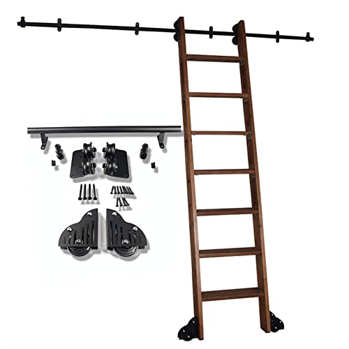 Rollleiter-Hardware-Bibliothek, Schiebeleiter-Hardware-Kit, rundes Rohr, Mobile Leiterschiene/Schiene mit Bodenrollenrad (Größe: 3,3 Fuß/100 cm Schienen-Kit) von KAZUP