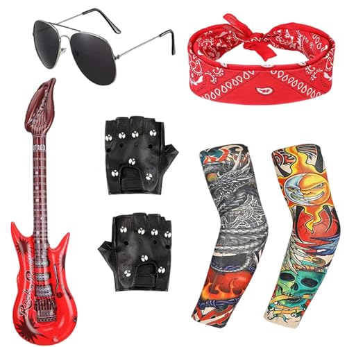 KBCYRT 7pcs Punk Accessories, Rockstar Fancy Dress für Frauen, Männer, Kinder - Punk Rockstar Kostüm für Halloween, 80s Disco Party von KBCYRT