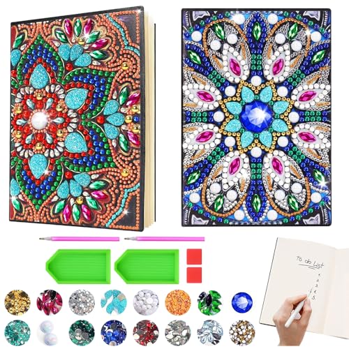 KBIBCK 2er Set Mandala A5 Notizbuch Diamantmalerei, 5D DIY Diamond Pasted Painting Notebook Kits, Strass Diamant Malerei Notizbuch für Schülerbüro Schulbedarf Basteln Mädchen 7 8 9 10 von KBIBCK