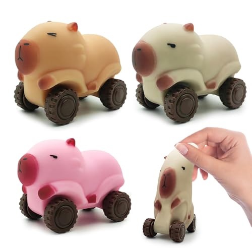 KBIBCK 3pcs Capybara Quetschspielzeug, Capybara Squeeze Toy, Capybara Stressspielzeug mit Rädern, Capybara Squeeze Toy Car, Capybara Antistress Spielzeug, Lustiges Spielzeug für Kinder und Erwachsene von KBIBCK