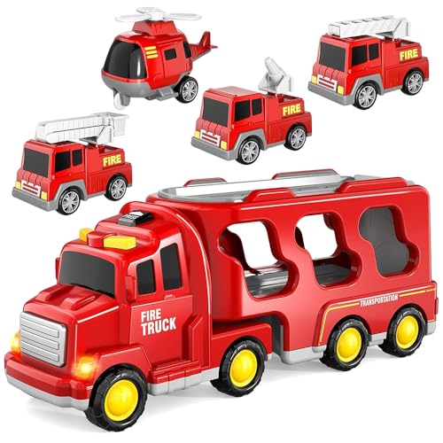 KBIBCK 5 in 1 Feuerwehrauto Spielzeug, Kinder LKW Spielzeug Transporter mit Mini Autos, Autotransporter Spielzeugs mit Sound & Licht,Feuerwehrauto Spielzeugs Set für 3 4 5 6 7 Jahre alt Jungen Mädchen KBIBCK 5 in 1 Feuerwehrauto Spielzeug, Kinder LKW Spielzeug Transporter mit Mini Autos, Autotransporter Spielzeugs mit Sound & Licht,Feuerwehrauto Spielzeugs Set für 3 4 5 6 7 Jahre alt Jungen Mädchen von KBIBCK
