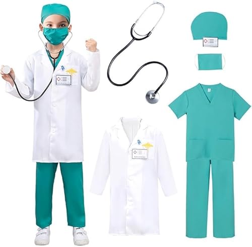 KBIBCK Arzt Kostüm Kinder, Arztkoffer Kinder, Doktor Rollenspiel Zubehör, Jungen Mädchen Doktor Spielzeug Kit Rollenspiel für Halloween, Cosplay, Party von KBIBCK