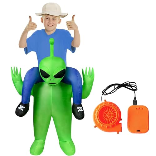 KBIBCK Aufblasbares Alien Kostüm Kinder, Alien Kostüm Aufblasbar, Aufblasbares Kostüm Alien, Grün Aufblasbare Kostüme, Huckepack Kostüm Alien und Entführte, Karneval Halloween Kostüm Cosplay für Party von KBIBCK