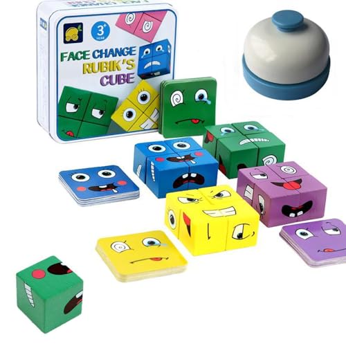 KBIBCK Ausdruck Holzwürfel Puzzle, Spiel Puzzle Bauwürfel, Bunte Zauberwürfel Baustein Interaktion Spielzeug, Sensorik Spielzeug Bauwürfel Holzpuzzle Gesichter für Kinder Ab 3 Jahren von KBIBCK