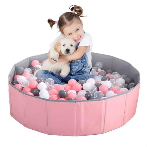 KBIBCK Baby Bällebad, 80 cm Kinder-Spiel-Bällebad, zusammenklappbarer Kinder-Ozean-Ballpool, tragbarer Ozean-Bällebad, runder Bällebad für Baby, Kleinkind, Jungen, Mädchen, drinnen und draußen (Rosa) von KBIBCK