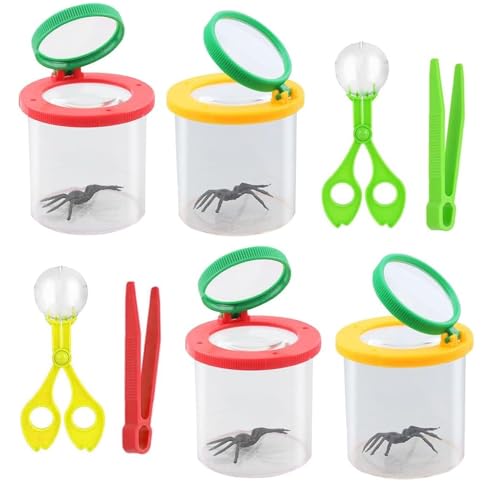 KBIBCK 8 Stück Becherlupen für Kinder, Lupenglas für Kinder, Becherlupe Set mit 2 Pinzette und 2 Insektenfänger Scherenzange, Insekten Viewer für Outdoor Wissenschaft Natur Erkundung (Rot, Orange) KBIBCK 8 Stück Becherlupen für Kinder, Lupenglas für Kinder, Becherlupe Set mit 2 Pinzette und 2 Insektenfänger Scherenzange, Insekten Viewer für Outdoor Wissenschaft Natur Erkundung (Rot, Orange) von KBIBCK