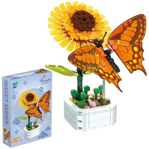 KBIBCK Blumen Bausteine Set, 588 Pieces Bienenblumen Mini Building Block Set, Blumen Insekten Bausteine,Mikro ​​mit staubdichter Kuppel (C) von KBIBCK