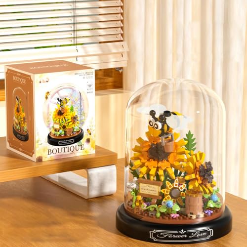 KBIBCK Blumen Bausteine Set Set, 588 Pieces Bienenblumen Mini Building Block Set, Blumen Insekten Bausteine,Mikro-Blumen-Bausteine ​​mit staubdichter Kuppel,Geschenk für Mädchen und Frauen ab 6 Jahren von KBIBCK