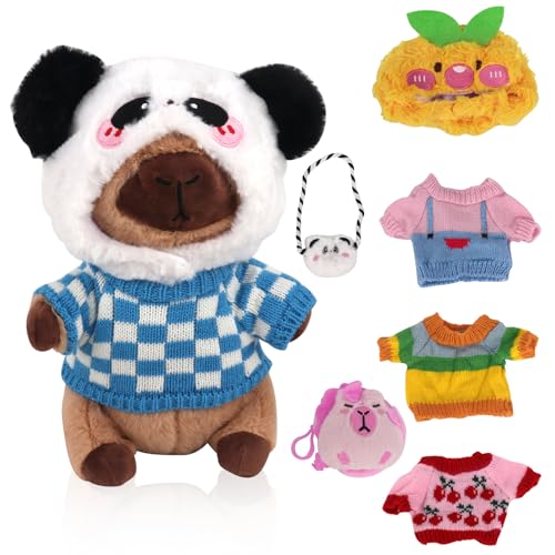 KBIBCK Capybara Kuscheltier, 23cm Wasserschwein Kuscheltier, Capybara Plushie Puppen mit Kleidung und Accessoires, Capybara Plush Toy, Anziehspielzeug für Mädchen Und Jungen KBIBCK Capybara Kuscheltier, 23cm Wasserschwein Kuscheltier, Capybara Plushie Puppen mit Kleidung und Accessoires, Capybara Plush Toy, Anziehspielzeug für Mädchen Und Jungen von KBIBCK