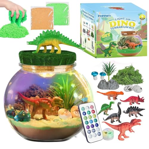 KBIBCK Dinosaurier Spielzeug ab 3-12 Jahre Jungen, Dinosaurier-Terrarium-Set für Kinder, Basteln Sie Ihr Eigenes Dinosaurier Nachtlicht, Dinosaurier Geschenke Dino Bastelset von KBIBCK