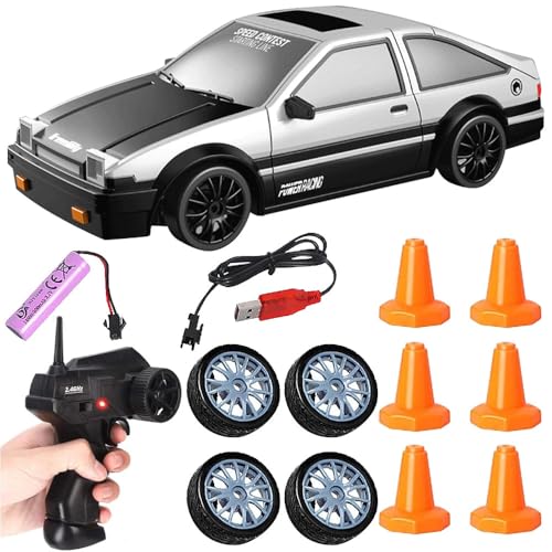 KBIBCK Ferngesteuertes Auto, 1:24 RC Drift Car, 4WD Spielzeugauto mit LED-Leuchten, Ferngesteuertes Drift Auto, Geschenk für ab 4 5 6 7 8 + Jahre Kinder und Erwachsene, Weiß von KBIBCK