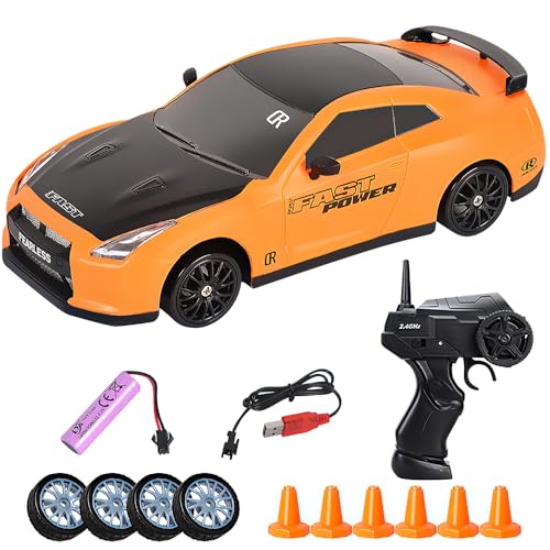 KBIBCK Ferngesteuertes Auto, 1:24 RC Drift Car, 4WD Spielzeugauto, RC mit LED-Leuchten, Ferngesteuertes Drift Car, Geschenk für ab 4 5 6 7 8 + Jahre Kinder und Erwachsene, Gelb KBIBCK Ferngesteuertes Auto, 1:24 RC Drift Car, 4WD Spielzeugauto, RC mit LED-Leuchten, Ferngesteuertes Drift Car, Geschenk für ab 4 5 6 7 8 + Jahre Kinder und Erwachsene, Gelb von KBIBCK