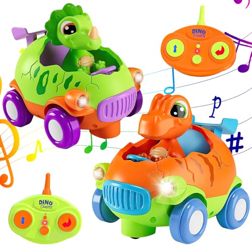 KBIBCK Ferngesteuertes Auto Kinder, Dinosaurier Spielzeug mit Lichtern und Musik, Dino Spielzeug Auto Geschenke, für Kinder 2-6 Jahre von KBIBCK