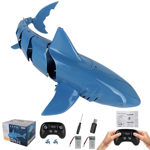 KBIBCK Ferngesteuerter Hai-Spielzeug, 2.4 GHz RC Boot Simulation Hai Wasserspielzeug, Wasser Shark Spielzeug, RC Haiboot mit Licht und Wassersprühfunktion, Geschenk für 6+ Jahre Jungen Mädchen (Blau) KBIBCK Ferngesteuerter Hai-Spielzeug, 2.4 GHz RC Boot Simulation Hai Wasserspielzeug, Wasser Shark Spielzeug, RC Haiboot mit Licht und Wassersprühfunktion, Geschenk für 6+ Jahre Jungen Mädchen (Blau) von KBIBCK