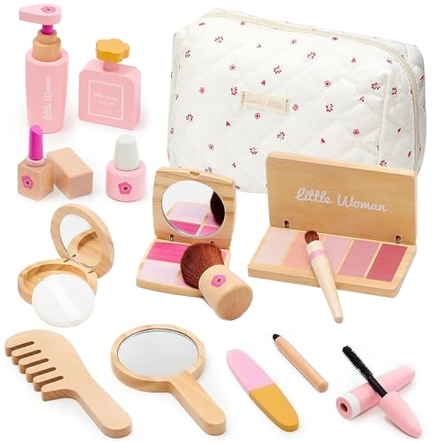 KBIBCK Holz Kinderschminke Set, Holzschminke Spielset Mädchen, Schminkkoffer Kinder Holz, HolzMake Up Set mit Schminke, Parfüm, Puder und Kosmetiktasche, Weihnachten Geschenk für Mädchen (Log Pink) KBIBCK Holz Kinderschminke Set, Holzschminke Spielset Mädchen, Schminkkoffer Kinder Holz, HolzMake Up Set mit Schminke, Parfüm, Puder und Kosmetiktasche, Weihnachten Geschenk für Mädchen (Log Pink) von KBIBCK