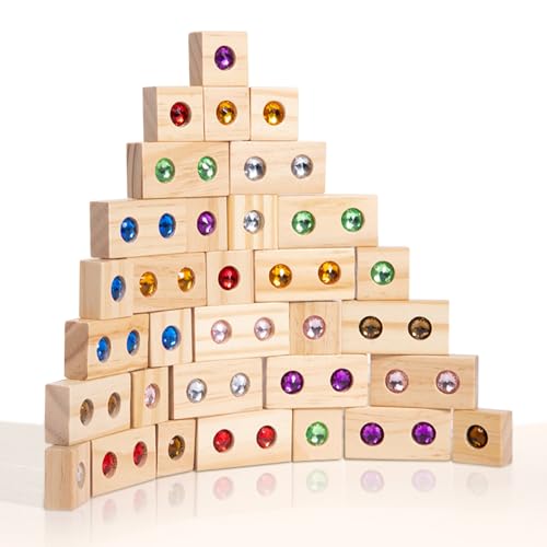 KBIBCK Holzbaustein-Set, 32 STK Regenbogen-Staplerblöcke, Blöcke Spielzeugset Gebäude Stapelwürfel, Regenbogen-Acrylblock-Konstruktionsspielzeug, montessoris Spielzeug Für Kinder Ab 3 Jahren von KBIBCK