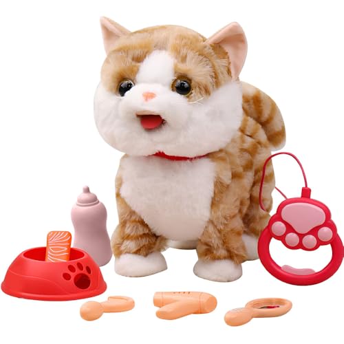 KBIBCK Katze Spielzeug Kinder, Elektronische Haustiere, Kinder Haustierkatze, Kuscheltier, Realistisch Walking Plüschtierkatze, Geschenk für Kind, Wiederaufladbarer Akku Erforderlich von KBIBCK