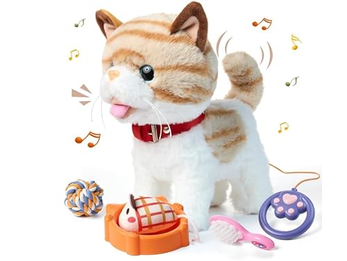 KBIBCK Katze Spielzeug Kinder, Elektronische Haustiere, Kinder Haustierkatze, Kuscheltier, Realistisch Walking Plüschtierkatze, Geschenk für Kinder, Wiederaufladbarer Akku Erforderlich von KBIBCK