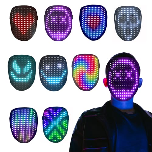 KBIBCK LED Halloween Maske, LED-Lichtmaske, Light Up Maske mit 25 Statischen & 25 Dynamischen Mustern, LED Leuchtmaske, Wiederaufladbare LED-Maske für Halloween, Maskerade, Cosplay von KBIBCK