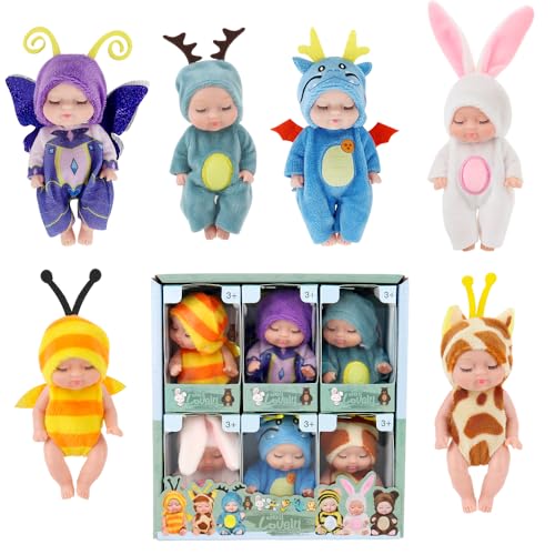 KBIBCK Mini Reborn Puppen, 6 Stück Mini Babypuppen, Newborn Reborn Baby, Baby Puppe Kleidung Zubehör Spiel Set, Realistisch Kleine Puppe Miniatur Puppenspielzeug für Mädchen, Kleinkinder und Kinder von KBIBCK